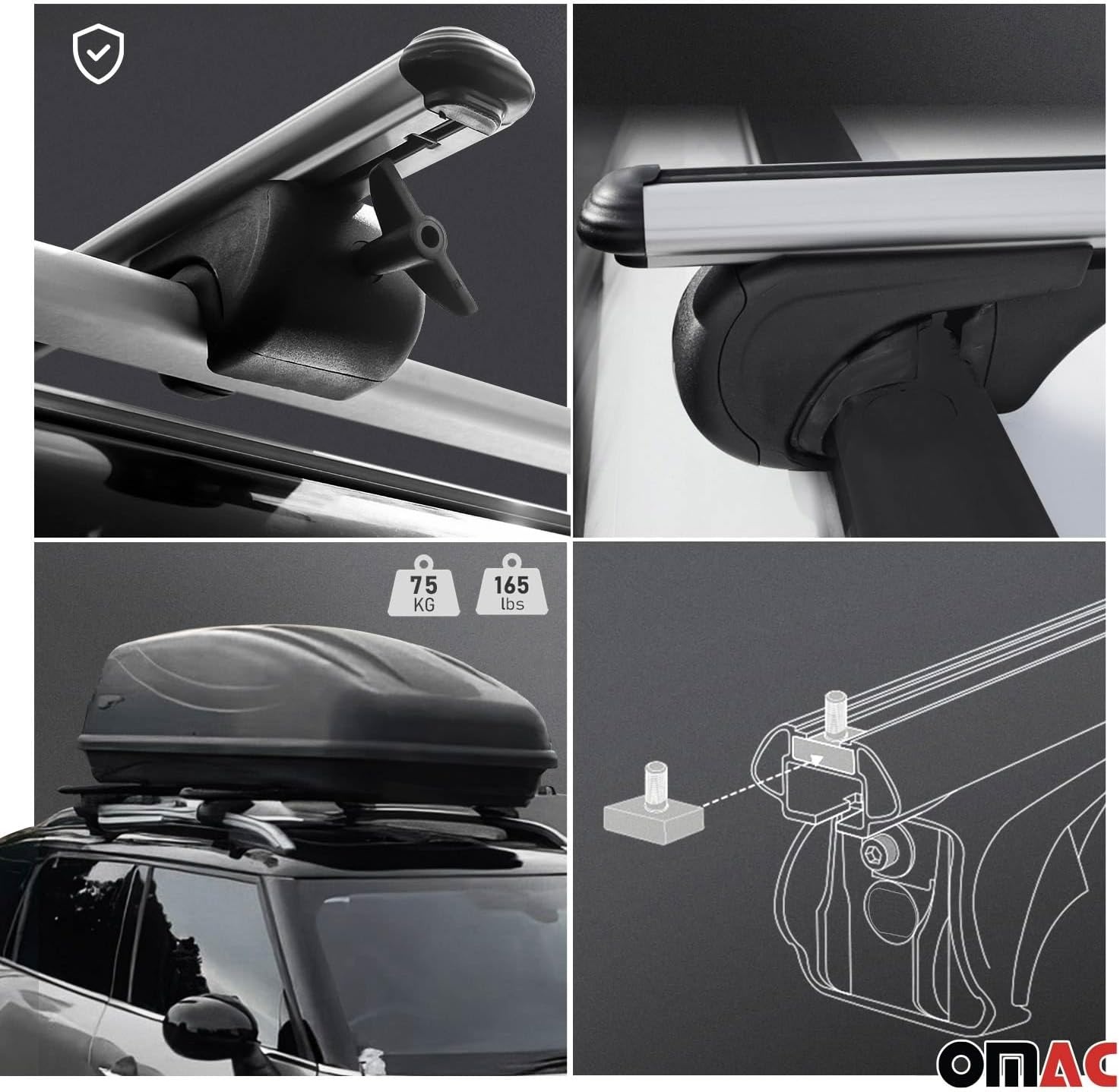 Dakdrager van aluminium 120 cm met T-groef | bagagedrager | dakdrager | Dakdrager | Dakdrager | 2-TLG geanodiseerde dakdragers | Afsluitbare imperiaal (grijs)