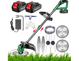 Groen-G Accu-grastrimmer met accu, 24 V accu, bosmaaier met 2 2,0 Ah accu en oplader, 3-in-1 bosmaaier, accu 90 cm-120 cm, telescoop en 90° rotatie accutrimmer voor tuin snoeien, groen