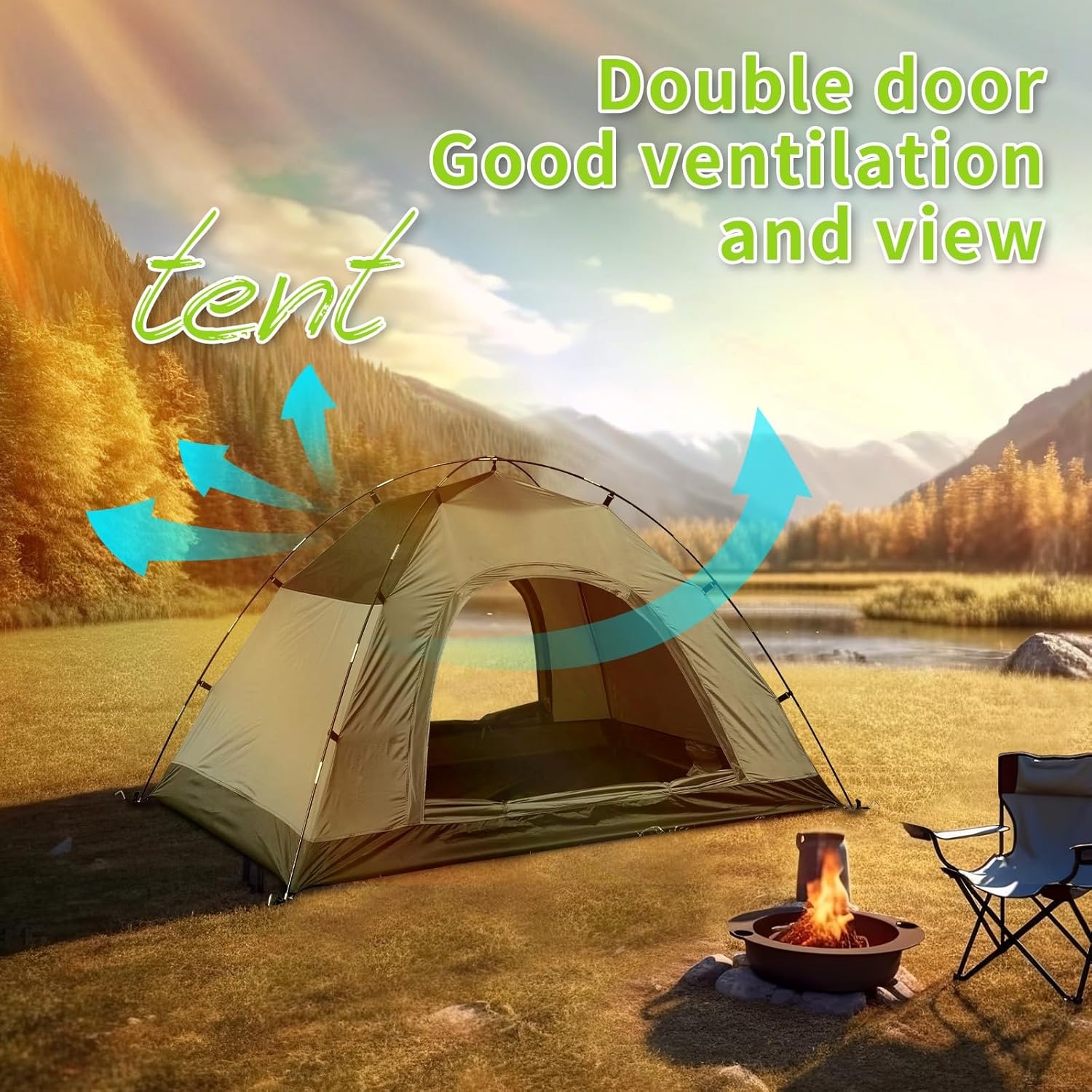 Campingtent, ultralichte tent voor 2-4 personen, waterdichte koepeltent, snelle opbouw, kleine verpakkingsmaat, fietstas, tent voor outdoor, wandelen, gezinnen, camping, festival