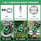 Groen-G Accu-grastrimmer met accu, 24 V accu, bosmaaier met 2 2,0 Ah accu en oplader, 3-in-1 bosmaaier, accu 90 cm-120 cm, telescoop en 90° rotatie accutrimmer voor tuin snoeien, groen