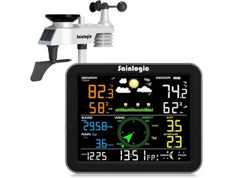 Sainlogic Weerstation draadloos binnen buiten, weerstation met regenmeter en windsnelheid/richting, temperatuur, vochtigheid, luchtdruk, weersvoorspelling, maanfase en alarm