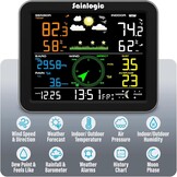 Sainlogic Weerstation draadloos binnen buiten, weerstation met regenmeter en windsnelheid/richting, temperatuur, vochtigheid, luchtdruk, weersvoorspelling, maanfase en alarm