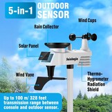 Sainlogic Weerstation draadloos binnen buiten, weerstation met regenmeter en windsnelheid/richting, temperatuur, vochtigheid, luchtdruk, weersvoorspelling, maanfase en alarm