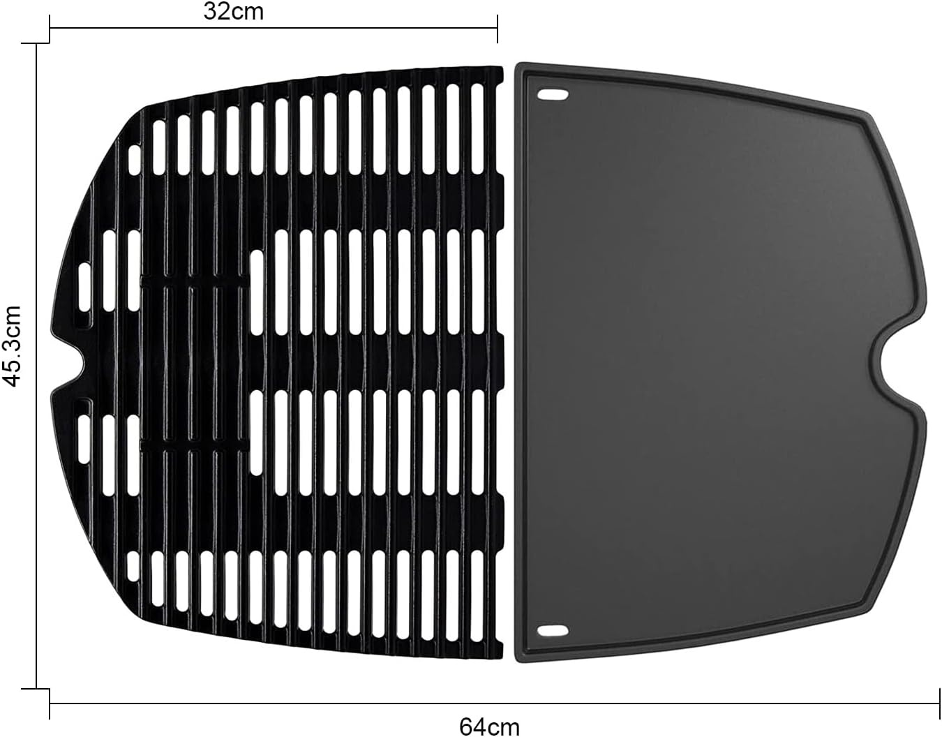 7646 Grillrooster en 6506 Grillplaat Vervangende Onderdelen en Accessoires voor Weber Q300 Q320 Q3000 Q3100 Q3200 Series Gasbarbecue, Gietijzeren Grillpan Accessoires voor Weber 7584 6560, 2-Pack