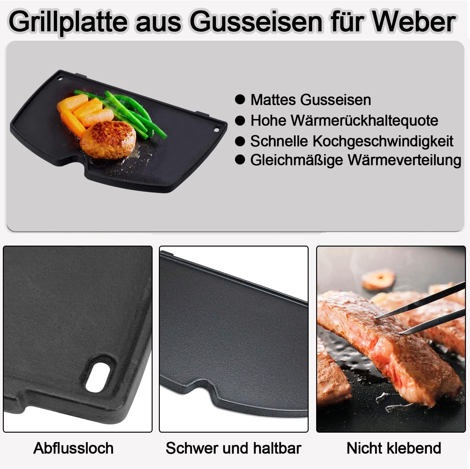 7646 Grillrooster en 6506 Grillplaat Vervangende Onderdelen en Accessoires voor Weber Q300 Q320 Q3000 Q3100 Q3200 Series Gasbarbecue, Gietijzeren Grillpan Accessoires voor Weber 7584 6560, 2-Pack