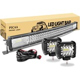 PICAA Led Lichtbalk offroad 12V 24V, 32inch 78.5cm 405W 7D gebogen drie rijen Led lichtstrip, met 2X 4in led-werklamp, voor SUV, terreinwagens, UTV, tractor, 4 x 4, auto
