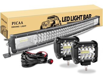 PICAA Led Lichtbalk offroad 12V 24V, 32inch 78.5cm 405W 7D gebogen drie rijen Led lichtstrip, met 2X 4in led-werklamp, voor SUV, terreinwagens, UTV, tractor, 4 x 4, auto