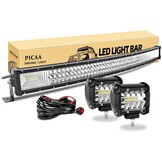 PICAA Led Lichtbalk offroad 12V 24V, 32inch 78.5cm 405W 7D gebogen drie rijen Led lichtstrip, met 2X 4in led-werklamp, voor SUV, terreinwagens, UTV, tractor, 4 x 4, auto