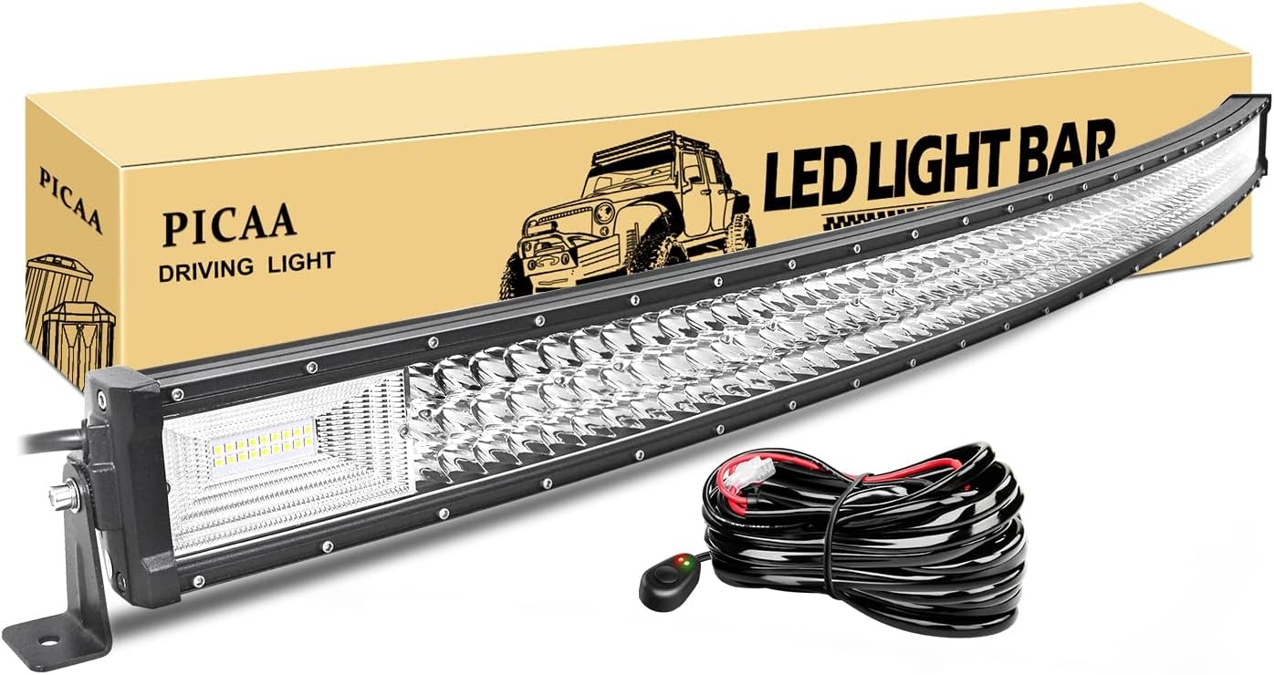 PICAA Led Lichtbalk offroad 12V 24V, 32inch 78.5cm 405W 7D gebogen drie rijen Led lichtstrip, met 2X 4in led-werklamp, voor SUV, terreinwagens, UTV, tractor, 4 x 4, auto