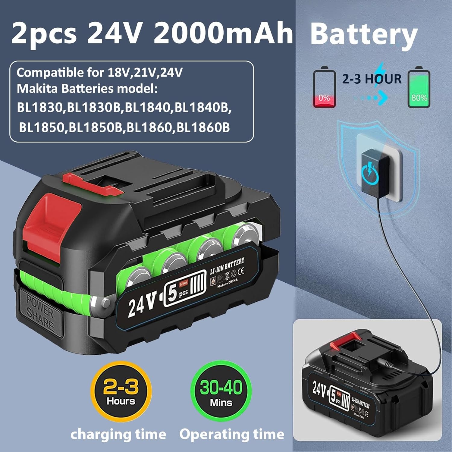 Groen-G Accu-grastrimmer met accu, 24 V accu, bosmaaier met 2 2,0 Ah accu en oplader, 3-in-1 bosmaaier, accu 90 cm-120 cm, telescoop en 90° rotatie accutrimmer voor tuin snoeien, groen