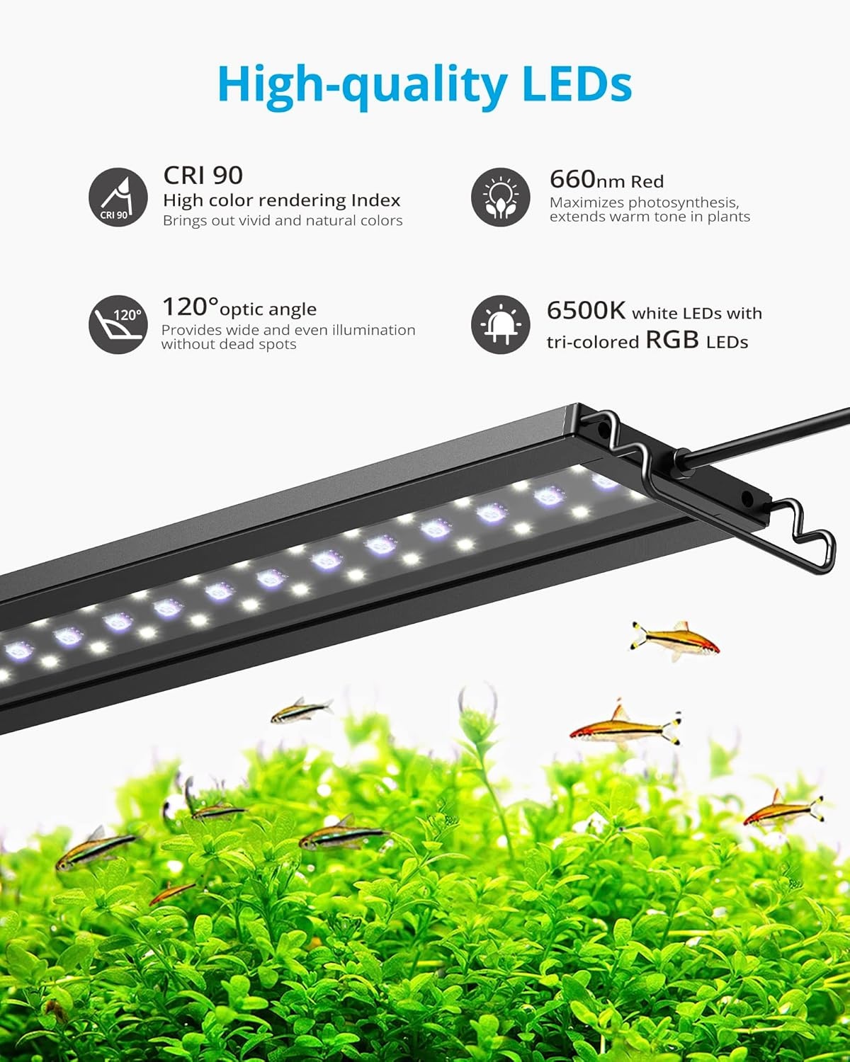 NICREW C10 24/7 LED Aquarium Lights for Plants, 88-115 cm, 28 W, Full Spectrum Aquarium Lamp with Timer, Brightness Adjustable