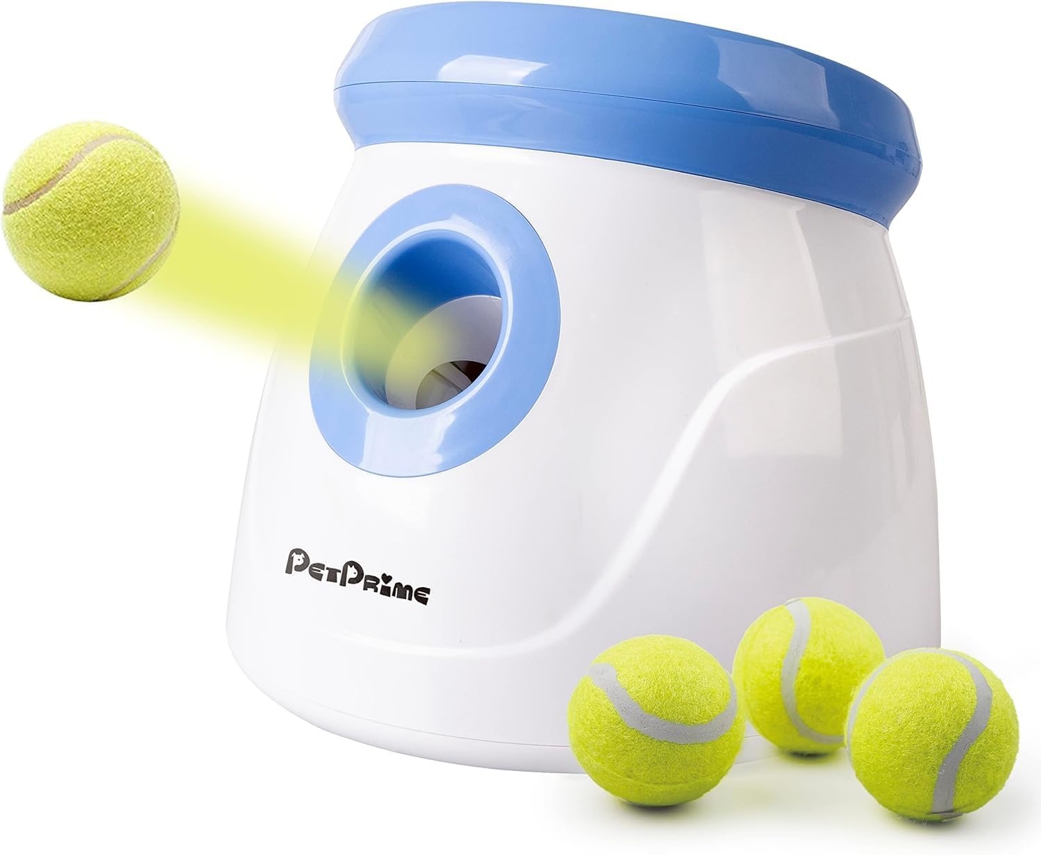 Pet Prime Automatic Ball Thrower, Dog Ball, Interactive Ball Throwing Machine, 3 Tennis Balls Included, for Small Dogs, Mini Style (White)