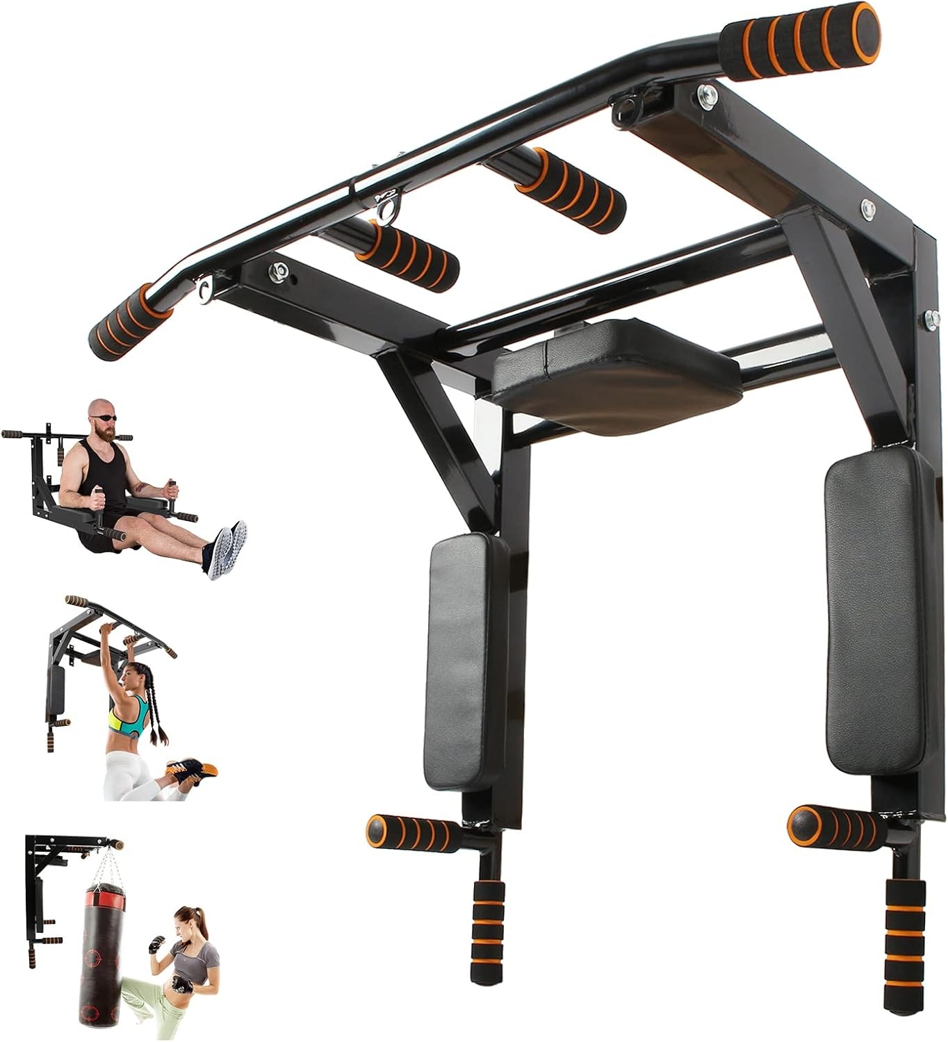 Leogreen Pull-Up Bar Wall Mounted, Pull Up Bar, Training Holder with Multifunctions, 8 Non-Slip Handles, Heavy Duty Training Weight up to 200 kg, 95 x 73 x 47 cm