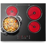 Keramische kookplaat 60cm, inbouw 4-zone elektrische keramische kookplaat, 6000W, aanraakbediening, 9 vermogensstanden, timer 1-99 min, kinderslot, voor alle potten en pannen