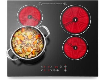 Keramische kookplaat 60cm, inbouw 4-zone elektrische keramische kookplaat, 6000W, aanraakbediening, 9 vermogensstanden, timer 1-99 min, kinderslot, voor alle potten en pannen
