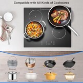 Keramische kookplaat 60cm, inbouw 4-zone elektrische keramische kookplaat, 6000W, aanraakbediening, 9 vermogensstanden, timer 1-99 min, kinderslot, voor alle potten en pannen