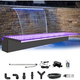 LONGRUN Swimming Pool Waterfall Fountain, 90cm Pond Waterfalls Cascade, Acrylic Waterfall Sheet with 7 Colors LED Light, Complete Waterfall and Power Kits for Outdoor Garden Pond Pool Water Features
