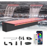 LONGRUN Swimming Pool Waterfall Fountain, 90cm Pond Waterfalls Cascade, Acrylic Waterfall Sheet with 7 Colors LED Light, Complete Waterfall and Power Kits for Outdoor Garden Pond Pool Water Features