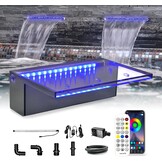 LONGRUN Swimming Pool Waterfall Fountain, 90cm Pond Waterfalls Cascade, Acrylic Waterfall Sheet with 7 Colors LED Light, Complete Waterfall and Power Kits for Outdoor Garden Pond Pool Water Features