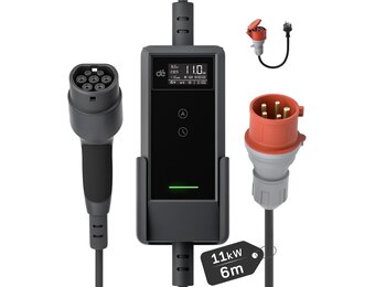 dé EV Oplader CEE 11kW [6m, 3-Fase, 6-16A] Wallbox 11kW met Type 2 Laadkabel en Digitaal LCD Bediening voor ID.3/4/5, Model 3/Y, EX30, IX1, Q3/4/5 en Andere EV & PHEV