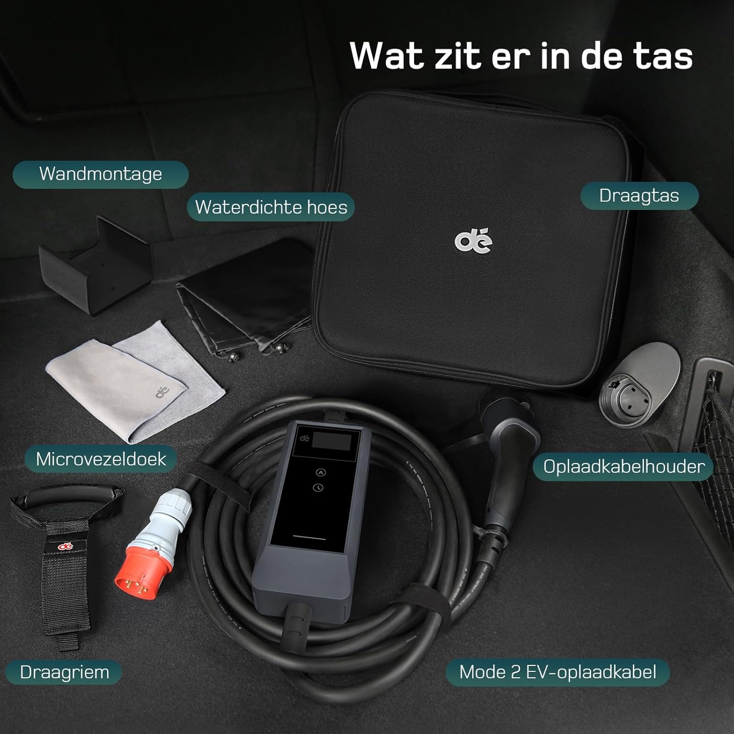 dé EV Oplader CEE 11kW [6m, 3-Fase, 6-16A] Wallbox 11kW met Type 2 Laadkabel en Digitaal LCD Bediening voor ID.3/4/5, Model 3/Y, EX30, IX1, Q3/4/5 en Andere EV & PHEV