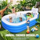 Opblaasbaar zwembad voor volwassenen en kinderen, groot, versterkt, opblaasbaar, rechthoekig, voor tuin met zitting en rugleuning, opblaasbare buitenzwembaden, 320 x 190 x 64 cm