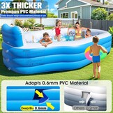 Opblaasbaar zwembad voor volwassenen en kinderen, groot, versterkt, opblaasbaar, rechthoekig, voor tuin met zitting en rugleuning, opblaasbare buitenzwembaden, 320 x 190 x 64 cm