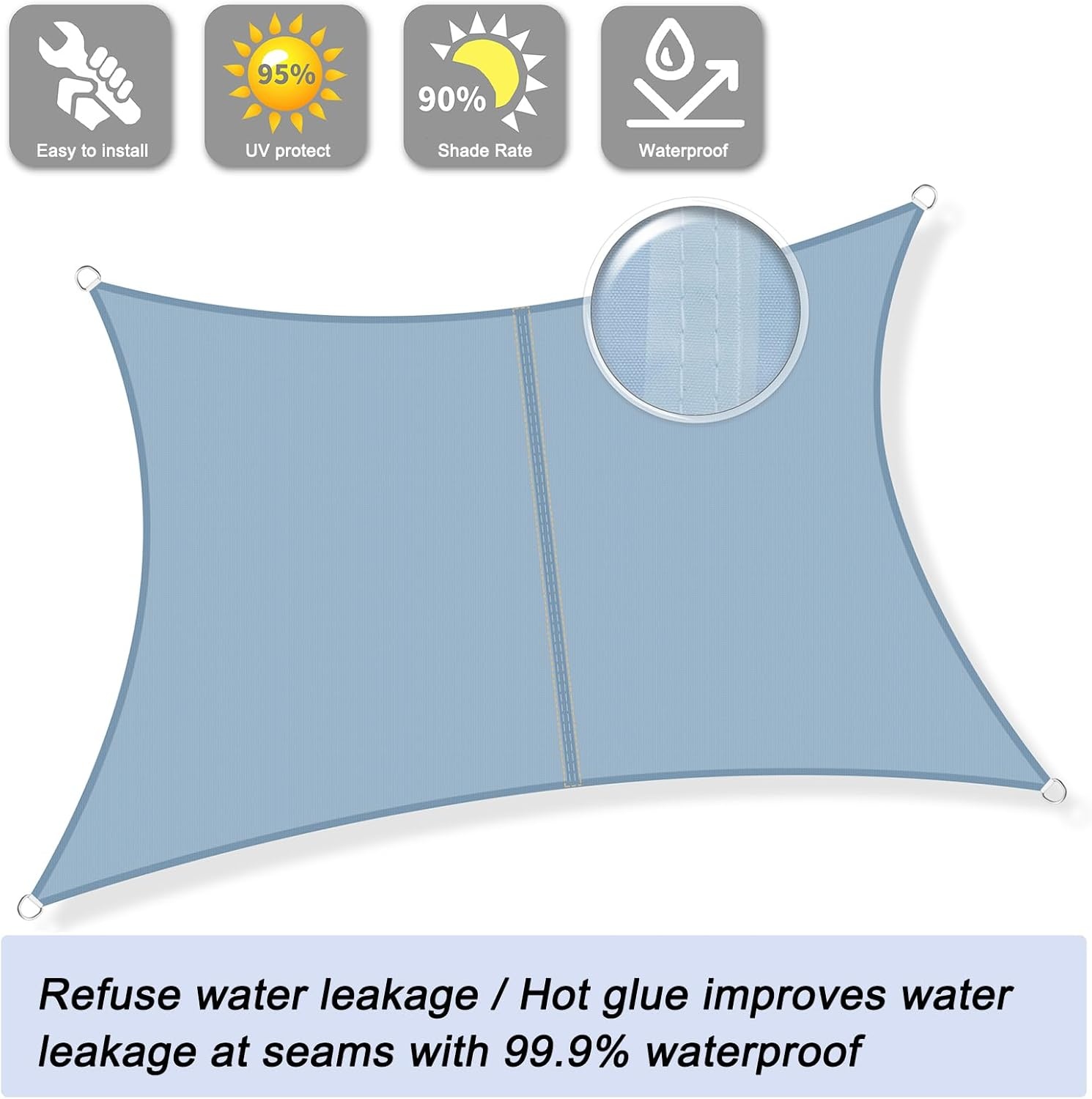 Sunnylaxx Zonnezeil,Waterdicht Schaduwzeil,Rechthoekig,5x5 m-Licht blauw,Zonwering,Waterafstotend,Premium PES Polyester ANT- UV,voor Buiten Luifel,Tuin,Balkon,Terras