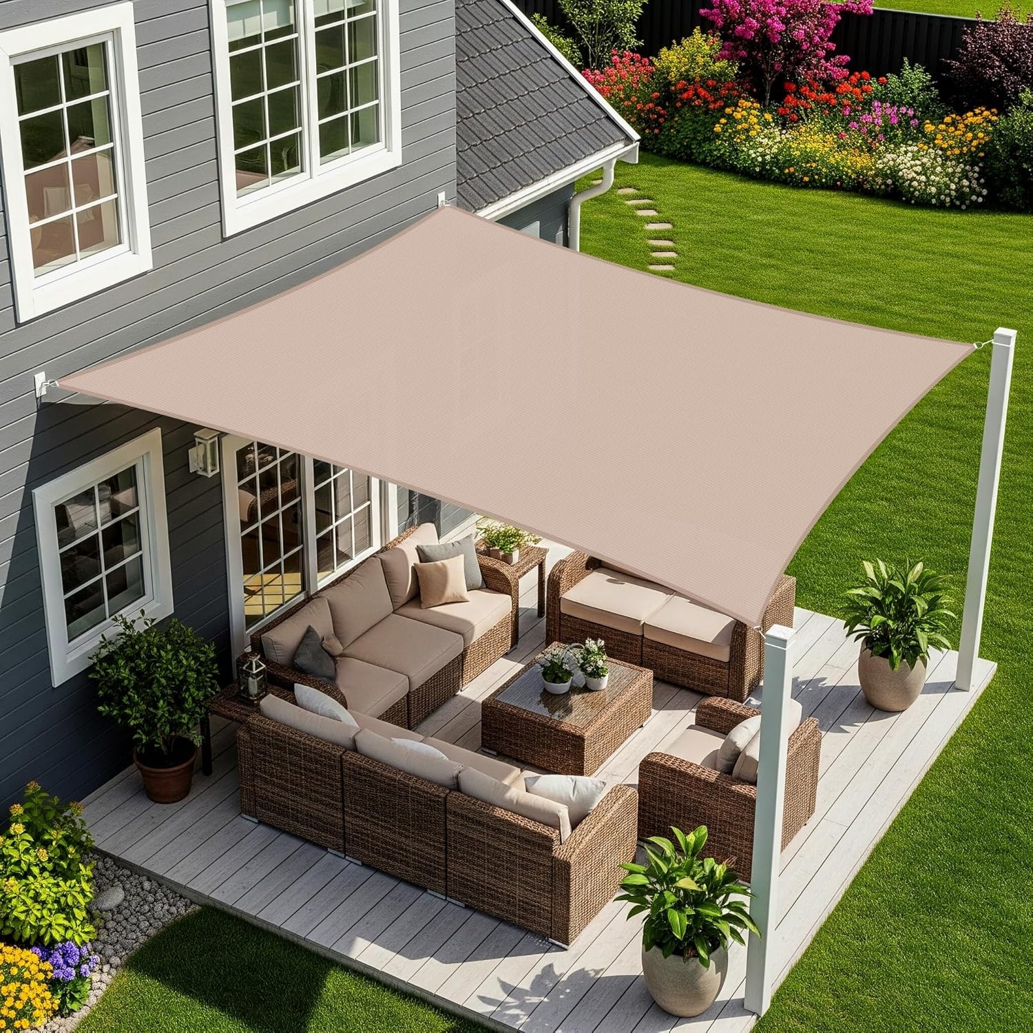 Sunnylaxx Square Awning, 5 x 5 m, Awning, Sun Shade Sail, 156% Sun Shade for Outdoor, Garden, Patio, Swimming Pool