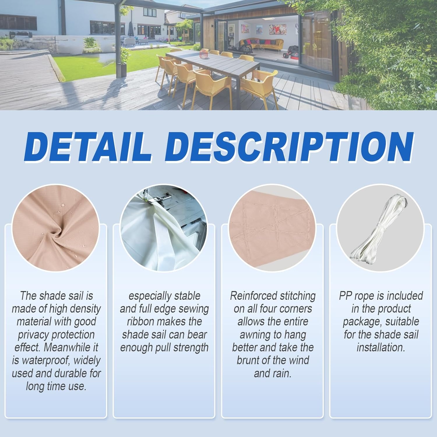 Sunnylaxx Square Awning, 5 x 5 m, Awning, Sun Shade Sail, 156% Sun Shade for Outdoor, Garden, Patio, Swimming Pool