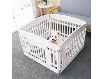 Huisdierbox, opvouwbare poort voor honden, zware plastic puppyoefenpen met deur, draagbaar, voor binnen en buiten, kleine huisdieren, omheining, puppy's, opvouwbare kooi met 4 panelen,