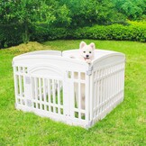 Huisdierbox, opvouwbare poort voor honden, zware plastic puppyoefenpen met deur, draagbaar, voor binnen en buiten, kleine huisdieren, omheining, puppy's, opvouwbare kooi met 4 panelen,