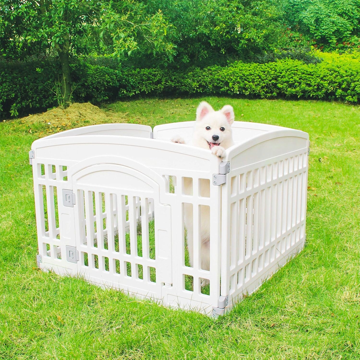 Huisdierbox, opvouwbare poort voor honden, zware plastic puppyoefenpen met deur, draagbaar, voor binnen en buiten, kleine huisdieren, omheining, puppy's, opvouwbare kooi met 4 panelen,