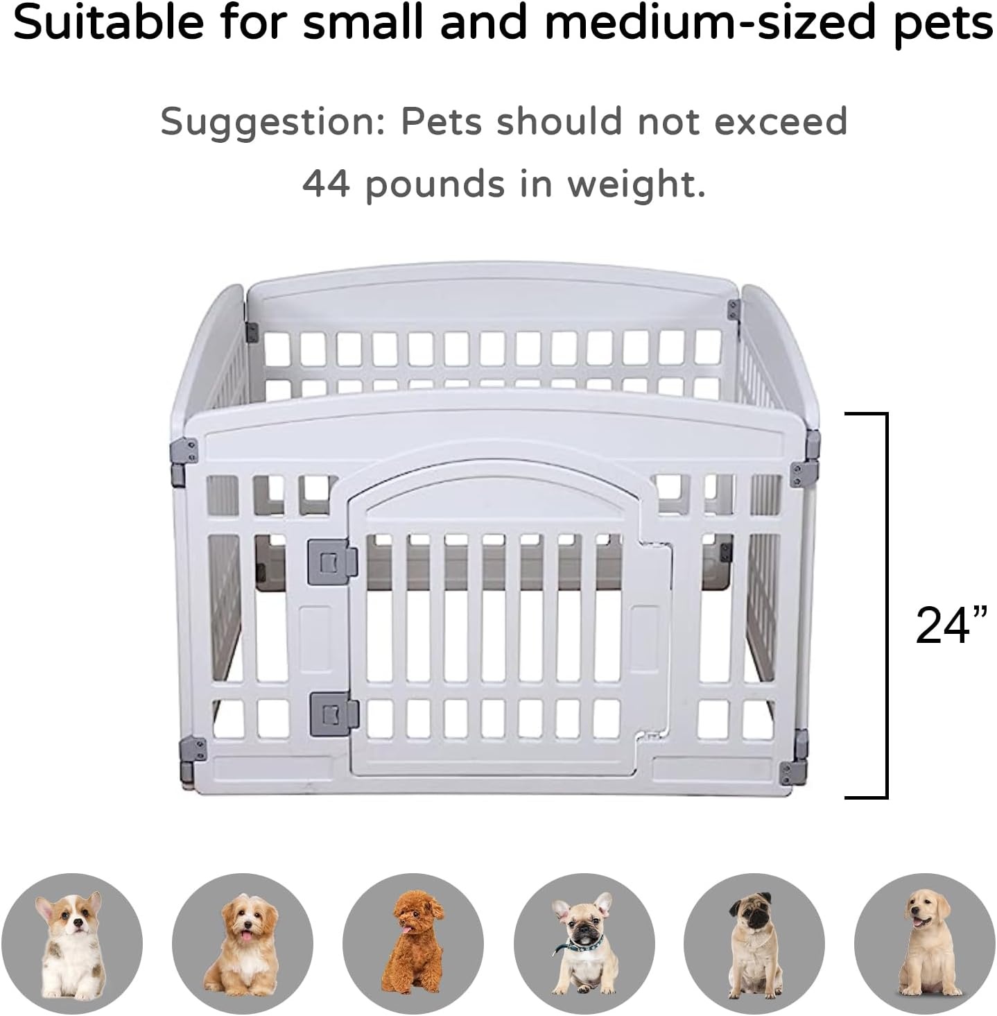 Huisdierbox, opvouwbare poort voor honden, zware plastic puppyoefenpen met deur, draagbaar, voor binnen en buiten, kleine huisdieren, omheining, puppy's, opvouwbare kooi met 4 panelen,