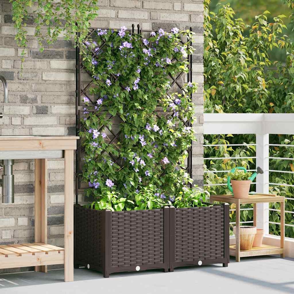 vidaXL Tuindruppel met Trellis 2 pcs Bruin 80 x 40 x 143 cm PP