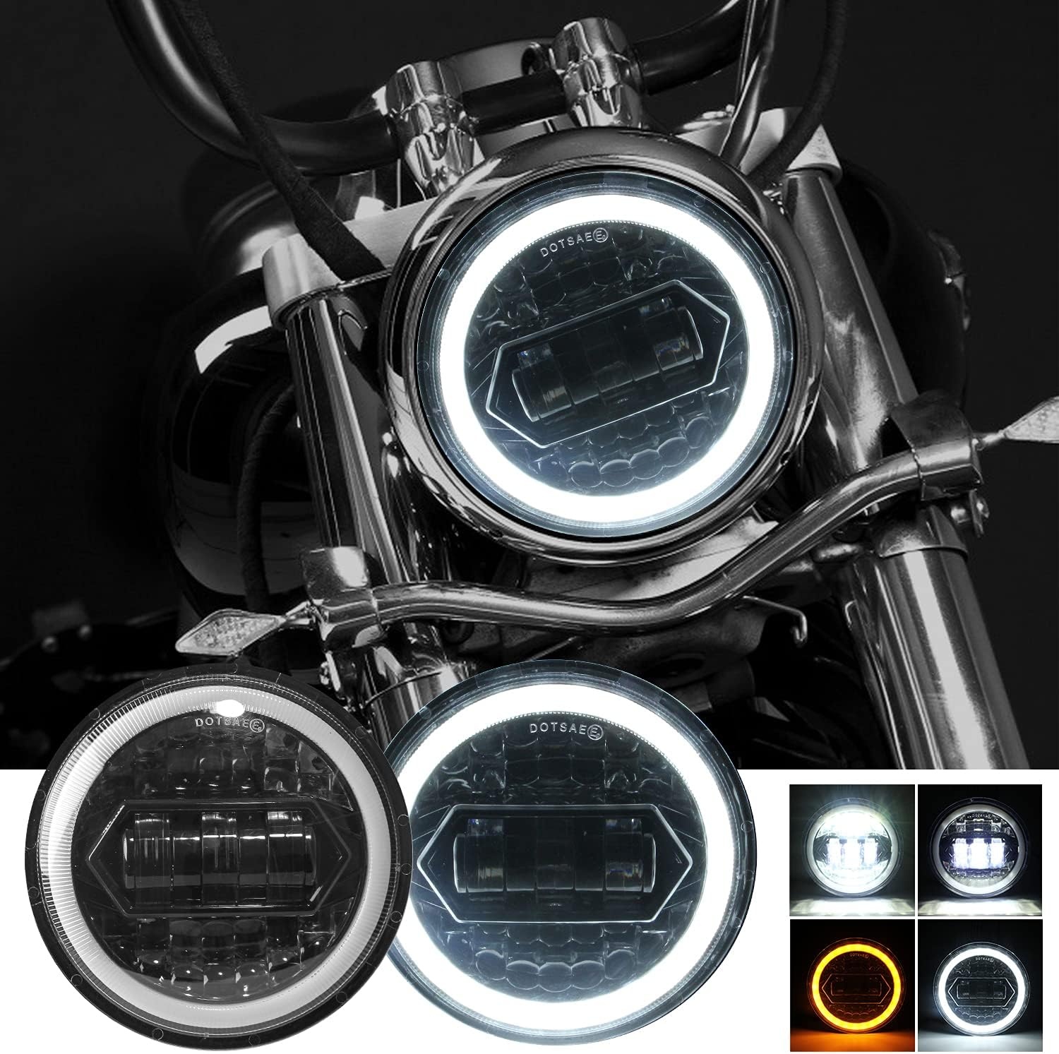 Motorfiets optiek, rond, 14,75 cm, led-koplamp, 200 W, 20.000 lm, 6000 K / 3000 K, dimlicht, 9-30 V, HI LO optische lichtbundel met schakelkabels H4-H13 IP67