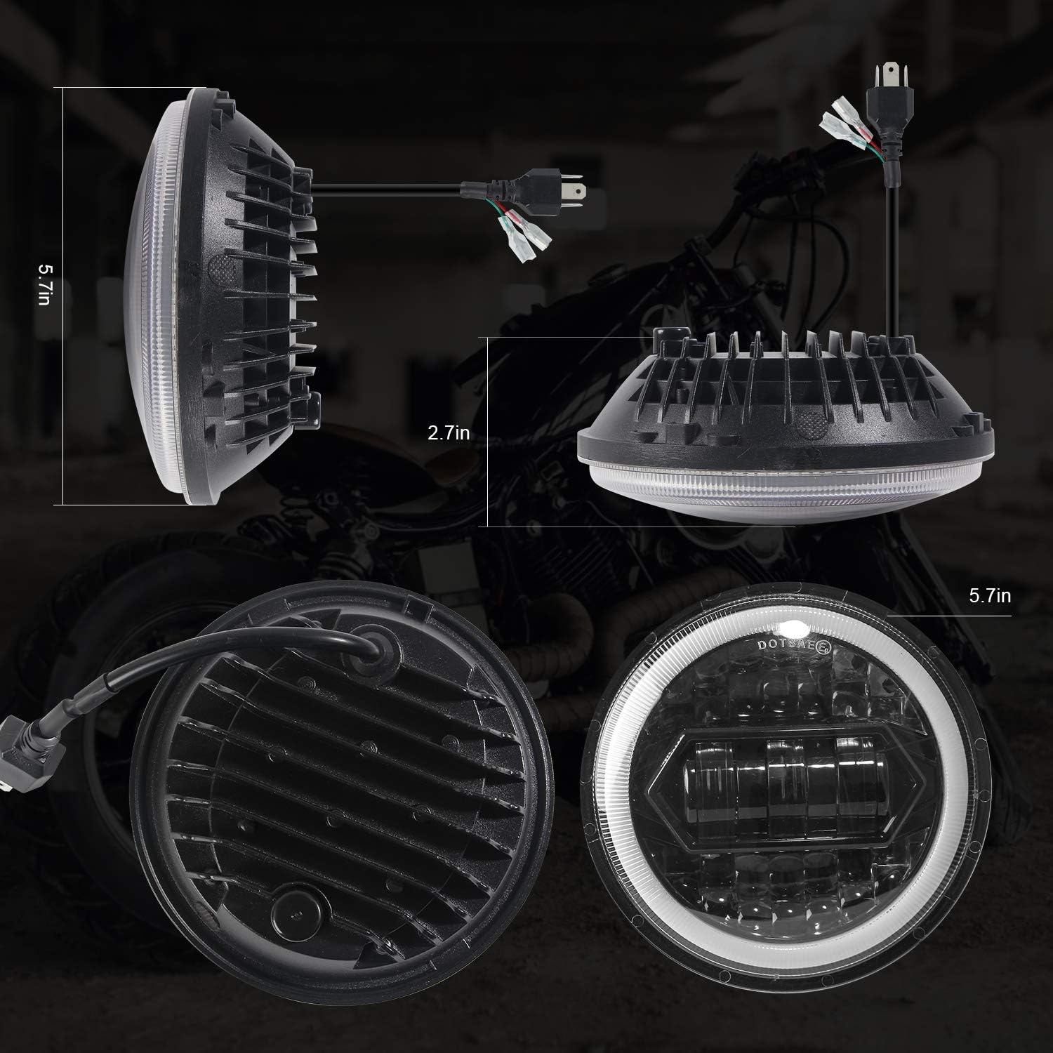 Motorfiets optiek, rond, 14,75 cm, led-koplamp, 200 W, 20.000 lm, 6000 K / 3000 K, dimlicht, 9-30 V, HI LO optische lichtbundel met schakelkabels H4-H13 IP67