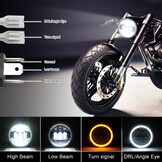 Motorfiets optiek, rond, 14,75 cm, led-koplamp, 200 W, 20.000 lm, 6000 K / 3000 K, dimlicht, 9-30 V, HI LO optische lichtbundel met schakelkabels H4-H13 IP67