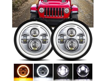 YUGUANG Paar 7 inch werklamp 100W 10.000lm 4 lenzen Angel Eyes 3000K + 6000K 4 verlichtingsmodi rond zwart LED off-road dimlicht DRL HI LO Beam voor Wrangler JK TJ LJ CJ Hummber H1 H2