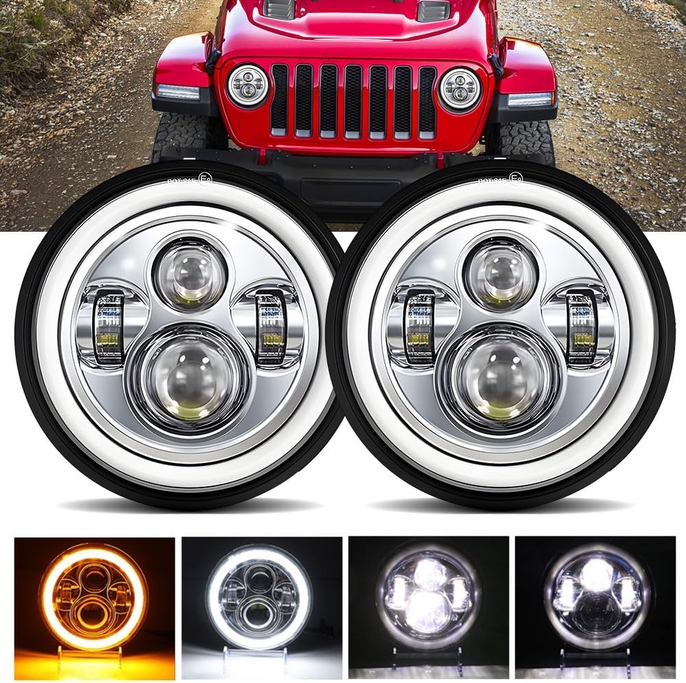 YUGUANG Paar 7 inch werklamp 100W 10.000lm 4 lenzen Angel Eyes 3000K + 6000K 4 verlichtingsmodi rond zwart LED off-road dimlicht DRL HI LO Beam voor Wrangler JK TJ LJ CJ Hummber H1 H2