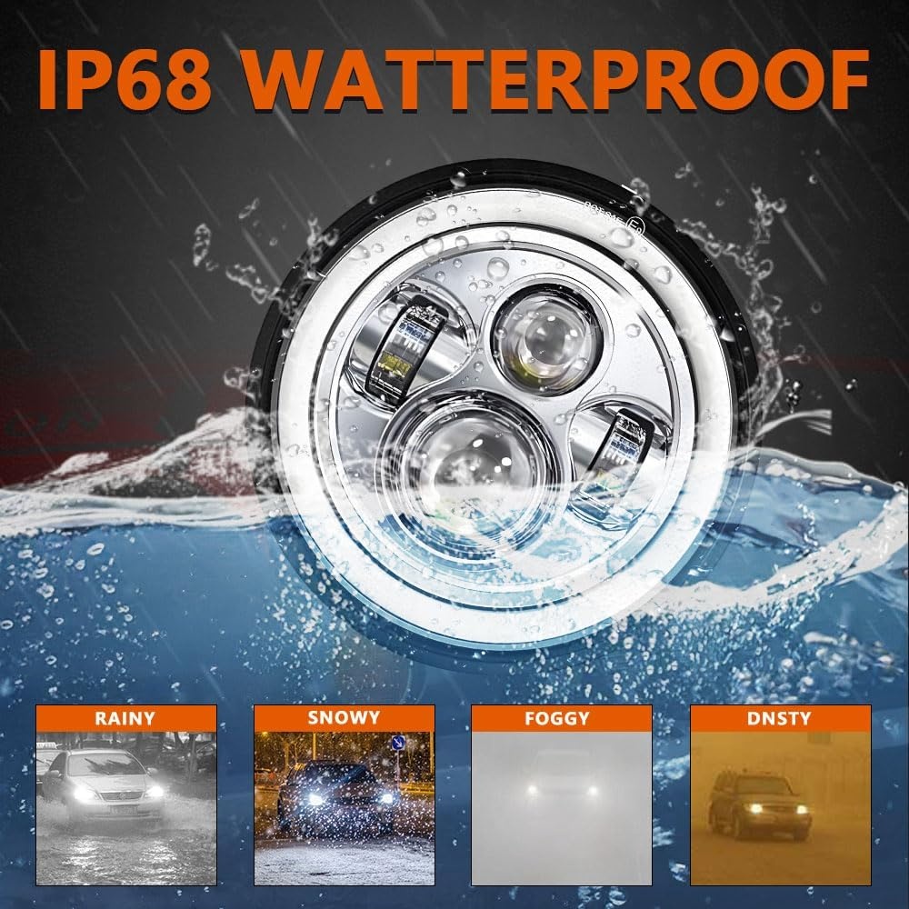 YUGUANG Paar 7 inch werklamp 100W 10.000lm 4 lenzen Angel Eyes 3000K + 6000K 4 verlichtingsmodi rond zwart LED off-road dimlicht DRL HI LO Beam voor Wrangler JK TJ LJ CJ Hummber H1 H2