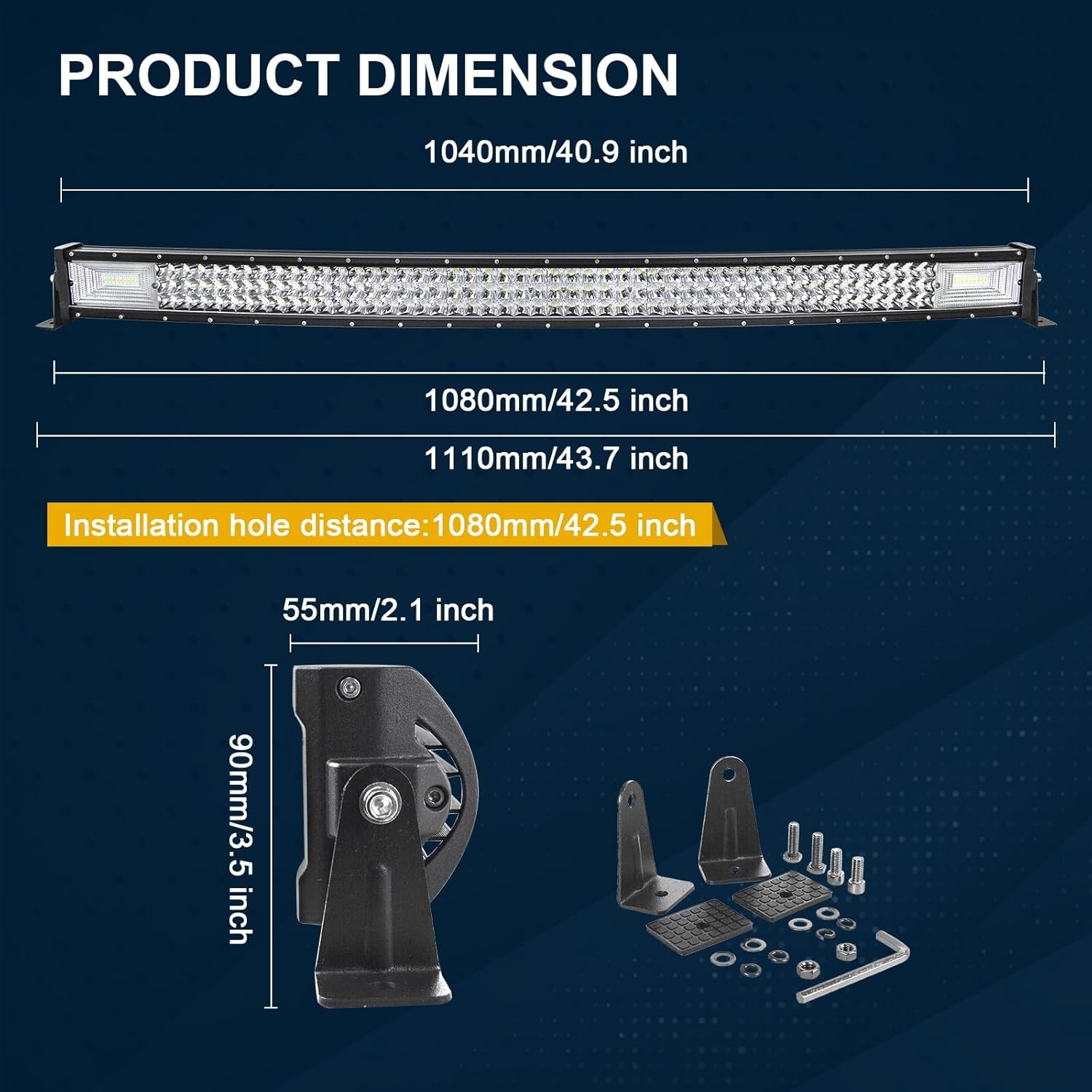 RIGIDON Curved Thin Slim Led Light Bar 42 inch 540W, 7D Tri row 12V 24V Fog Light for Car Off road Truck SUV UTE ATV 4x4, Flood Spot Combo Beam, Waterproof Driving Work Lamp, 6000K White Lighting