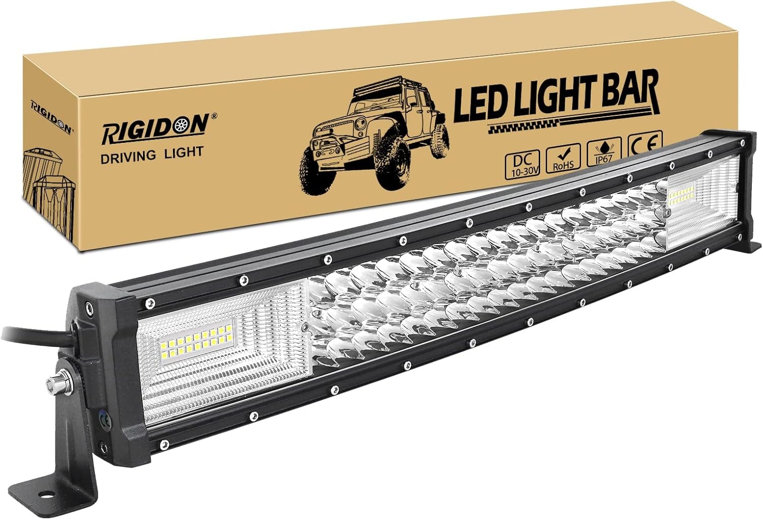 RIGIDON Curved Thin Slim Led Light Bar 42 inch 540W, 7D Tri row 12V 24V Fog Light for Car Off road Truck SUV UTE ATV 4x4, Flood Spot Combo Beam, Waterproof Driving Work Lamp, 6000K White Lighting