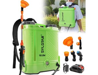 SYLSTAR Accu Aangedreven Rugspuit 12L, 5.5Bar Drukspuit Compatibel met Makita 18V Accu, Rugspuit met 5 Sproeikoppen, Telescopische Steel, voor Tuin en Gazon