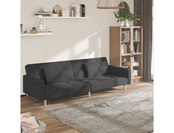 vidaXL Slaapbank 2-zits met 2 kussens stof donkergrijs