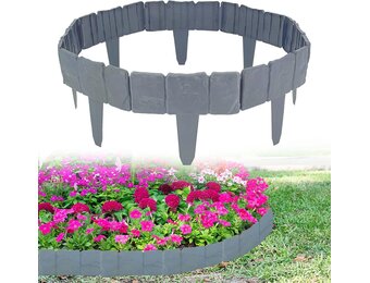 Garden fence, plastic, grey, garden edge in stone look, lawn edge mowing edge, palisade, garden, flower bed, plant, border garden fence for separating lawn from garden and flower beds (20 pieces)