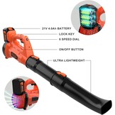 Bravolu Accu-bladblazer, 21 V, max. blaassnelheid 210 km/u, met 2 x 4,0 Ah accu en oplader, 6 versnellingen