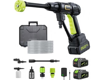 Accu-hogedrukreiniger 120 bar met borstelloze motor, 3 standen instelbaar, mobiele reiniger met 2 4,0 Ah en 6-in-1 mondstuk voor autowassen, tuinreiniging