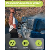 Accu-hogedrukreiniger 120 bar met borstelloze motor, 3 standen instelbaar, mobiele reiniger met 2 4,0 Ah en 6-in-1 mondstuk voor autowassen, tuinreiniging