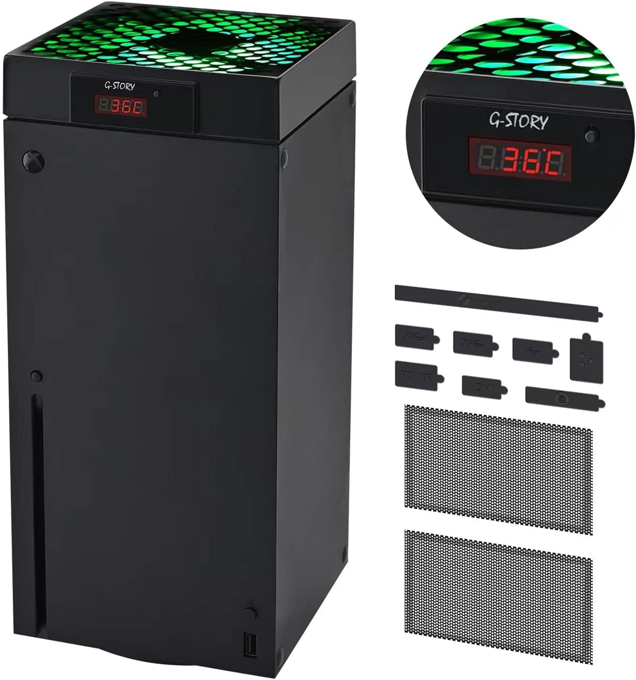 Cooling Fan for Xbox Series X with Automatic Fan Speed Adjustable by Temperature, LED Display, High Performance Cooling,3 Speed 1500/1750/2000RPM (140MM) with RGB LED (Black)